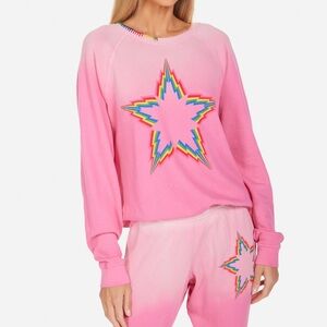 Lauren Moshi Cotton Anela Pink Rainbow Lightning Star Oversized Sweatshirt